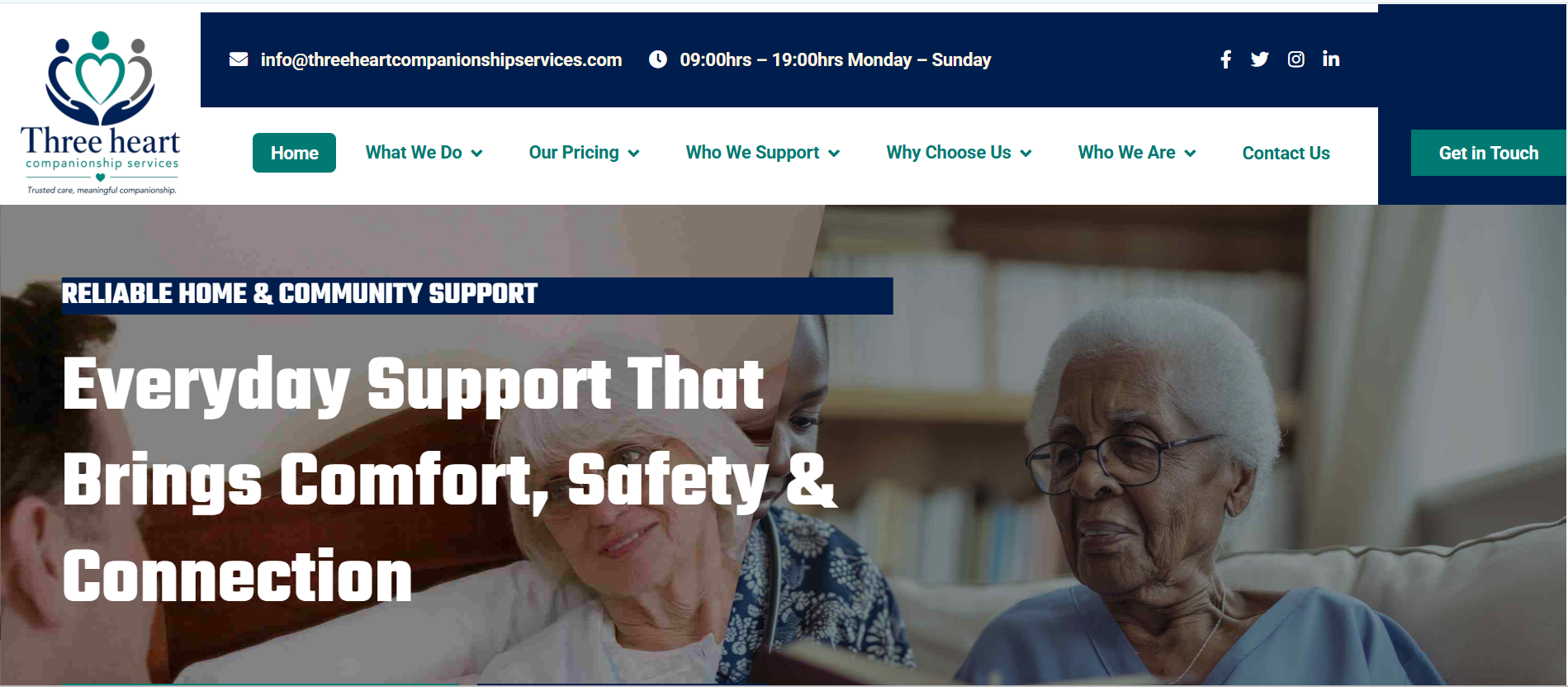 Three Heart Companionship Services Website